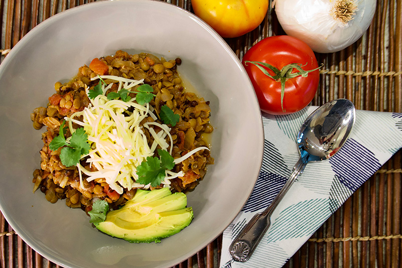 Lentil Chili, an easy healthy recipe from Dr. Gourmet