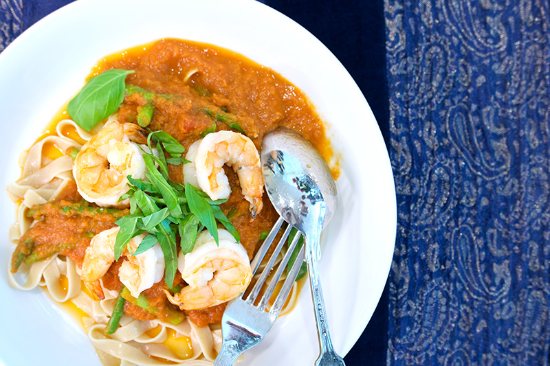 Linguine with Shrimp in Vodka Tomato Cream Sauce recipe from Dr. Gourmet