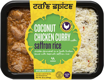 The Dr. Gourmet tasting panel reviews the Coconut Chicken Curry with Saffron Rice from Cafe Spice