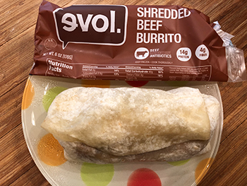 the Shredded Beef Burrito from evol Foods after cooking