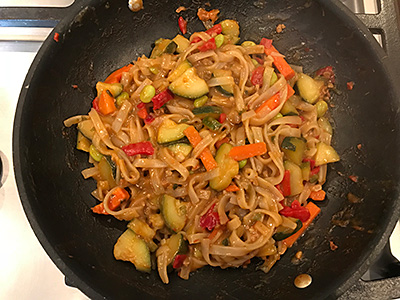 The cooked Garden Vegetable Pad Thai from evol Foods