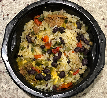 the Poblano Steak Burrito Bowl, after microwaving