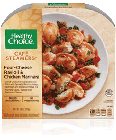 Dr. Gourmet reviews the Four-Cheese Ravioli & Chicken Marinara from Healthy Choice