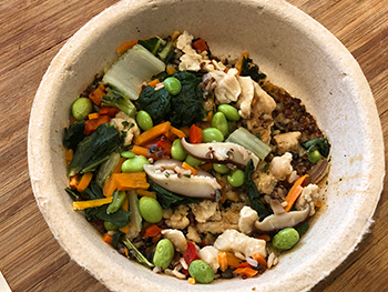 Dr. Gourmet reviews the Shiitake Chicken Power Bowl from Healthy Choice - a picture of the actual meal