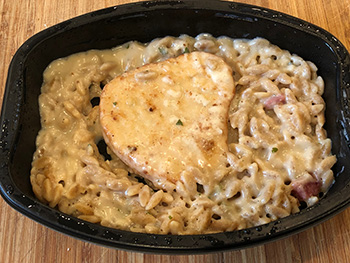 Dr. Gourmet reviews Cordon Bleu Orzo from Kraft Foods' Indulgence line of frozen meals - a photograph of the actual meal