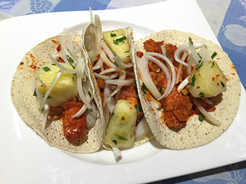 Tacos al Pastor from Plated home delivery service, reviewed by Dr. Gourmet