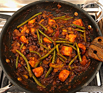 a look at Rick Bayless' Veggie Taco Skillet, which serves 2, after cooking