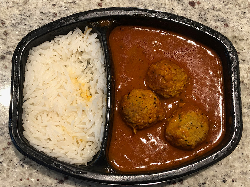 the Madras Curry & Chicken Meatballs from Saffron Road after microwaving