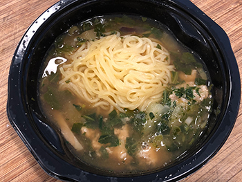 Shoyu Ramen Bowl with Chicken from Saffron Road, after microwaving