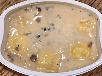 the Weight Watchers' Smart Ones Cheese Ravioli in a Mushroom Cream Sauce, after cooking