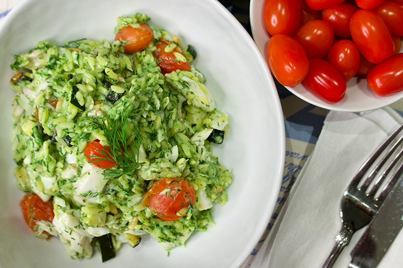 Fettucine with Dill Pesto and Shrimp