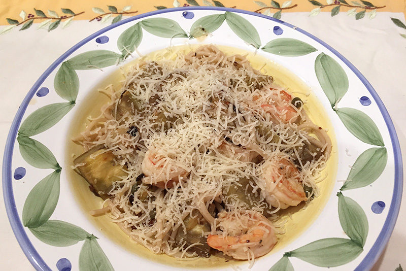 Linguine with Roasted Eggplant and Shrimp