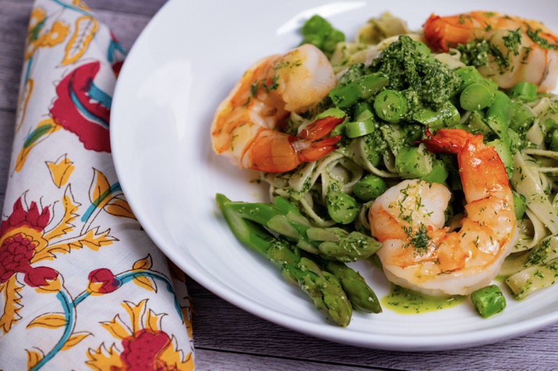 Fettucine with Dill Pesto and Shrimp