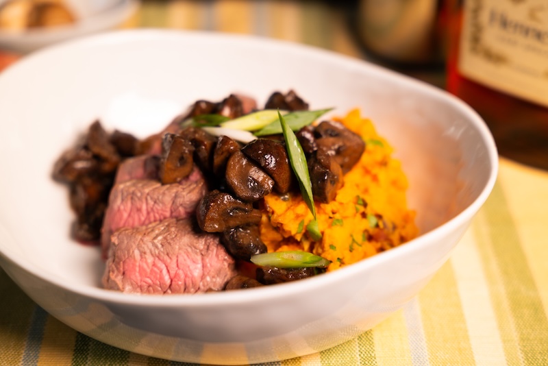 London Broil with Mushrooms Sauteed in Bourbon