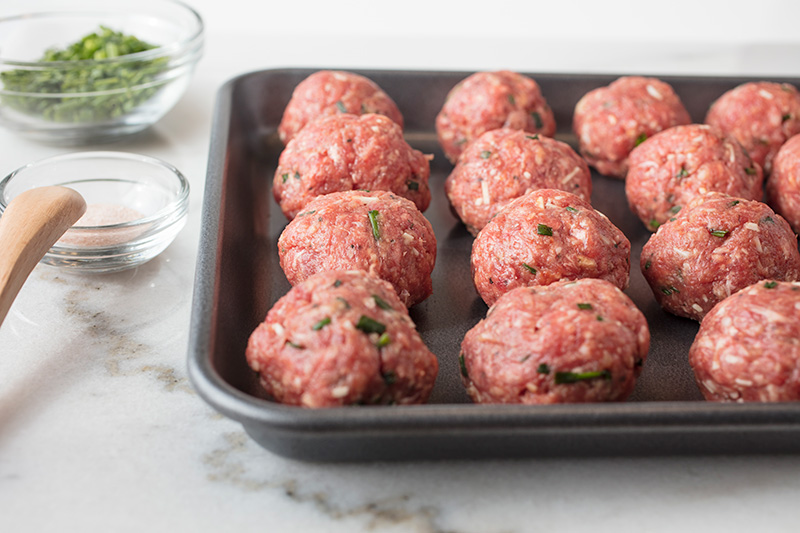 Olive and Caper Meatballs with Snap Peas