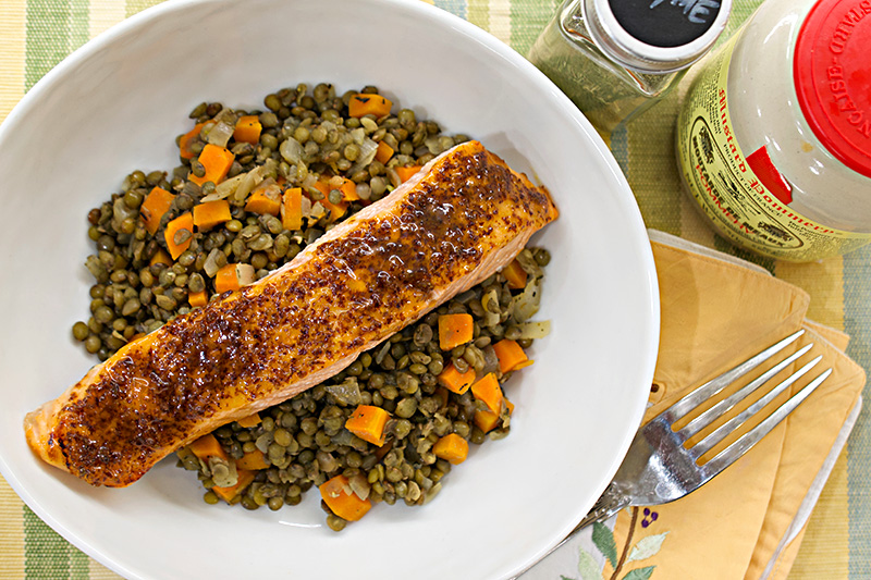 Mustard Glazed Salmon with Lentils