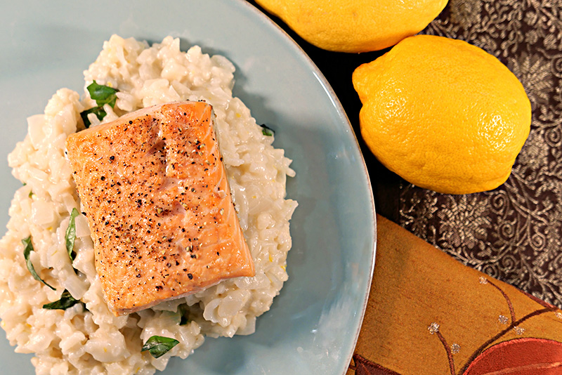 Salmon with Lemon Basil Risotto