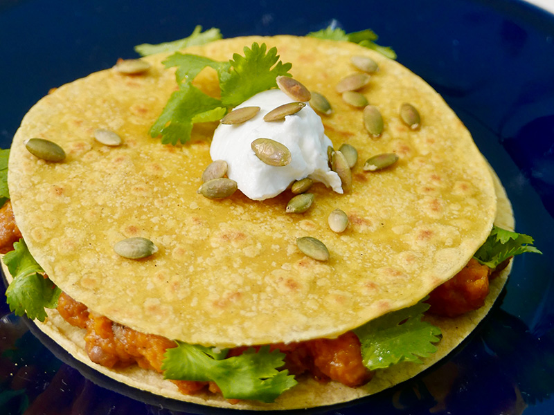 Pinto Bean and Butternut Squash Quesadilla