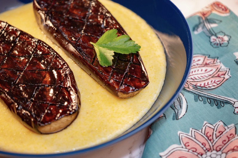 Balsamic Glazed Eggplant with Creamy Polenta