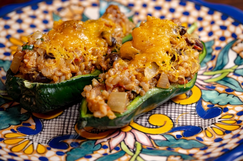 Stuffed Peppers with Chicken, Rice and Beans