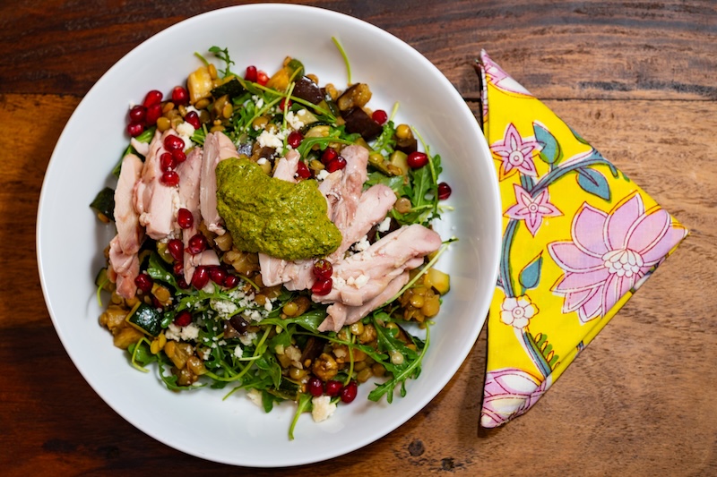 Hearty Grilled Vegetable and Lentil Salad with Chicken